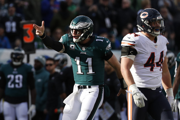 Carson Wentz a fait mouche à trois reprises contre les Bears