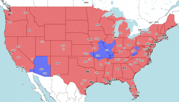 Audience : Bleu :Rams/Cards Rouve : 49ers/Packers 