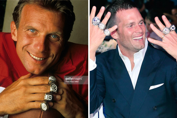 Joe Montana 4 titres, Tom Brady 5 (montage)